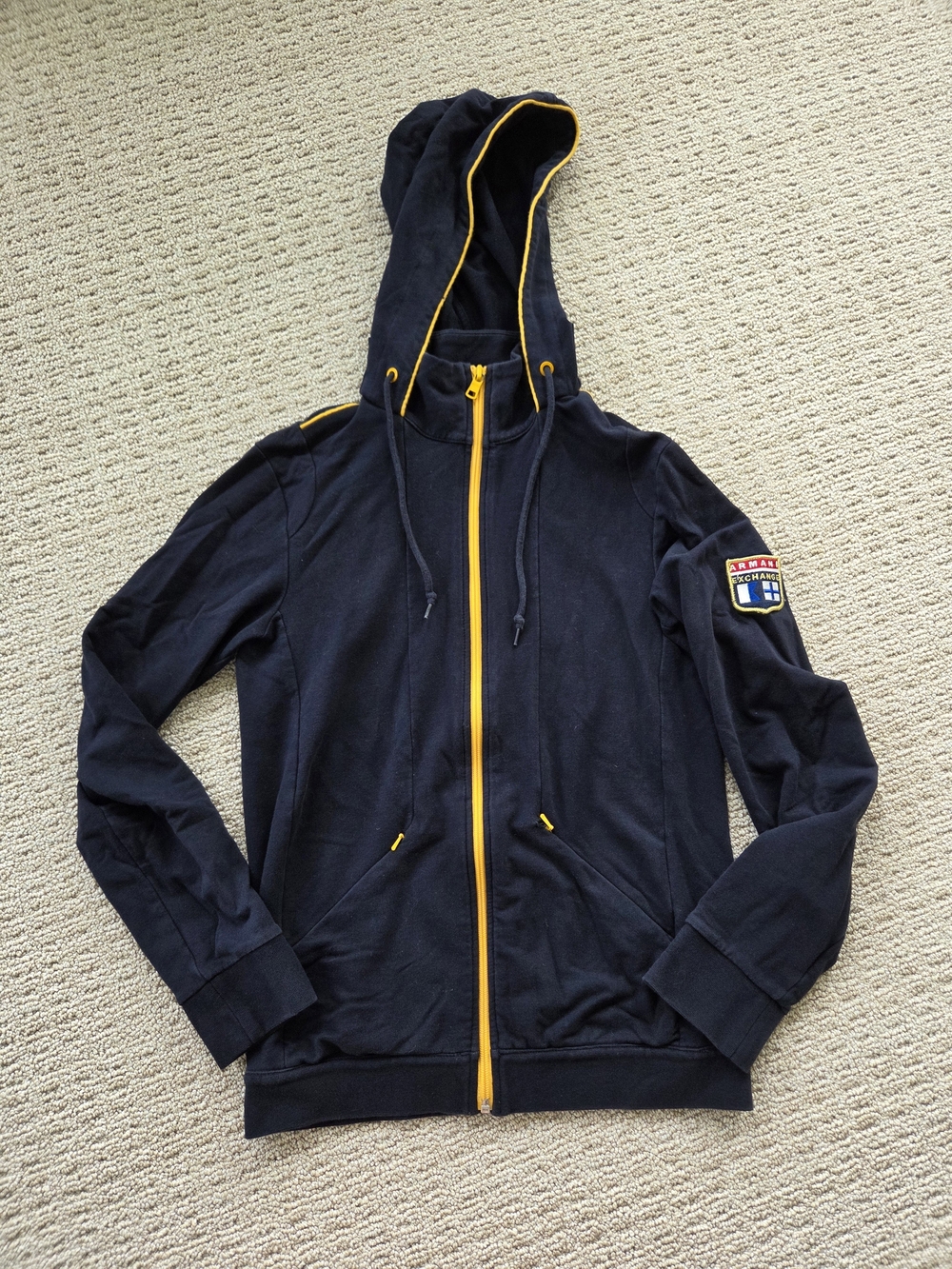 Armani Exchange Navy Hooded Jacket with Yellow Trim